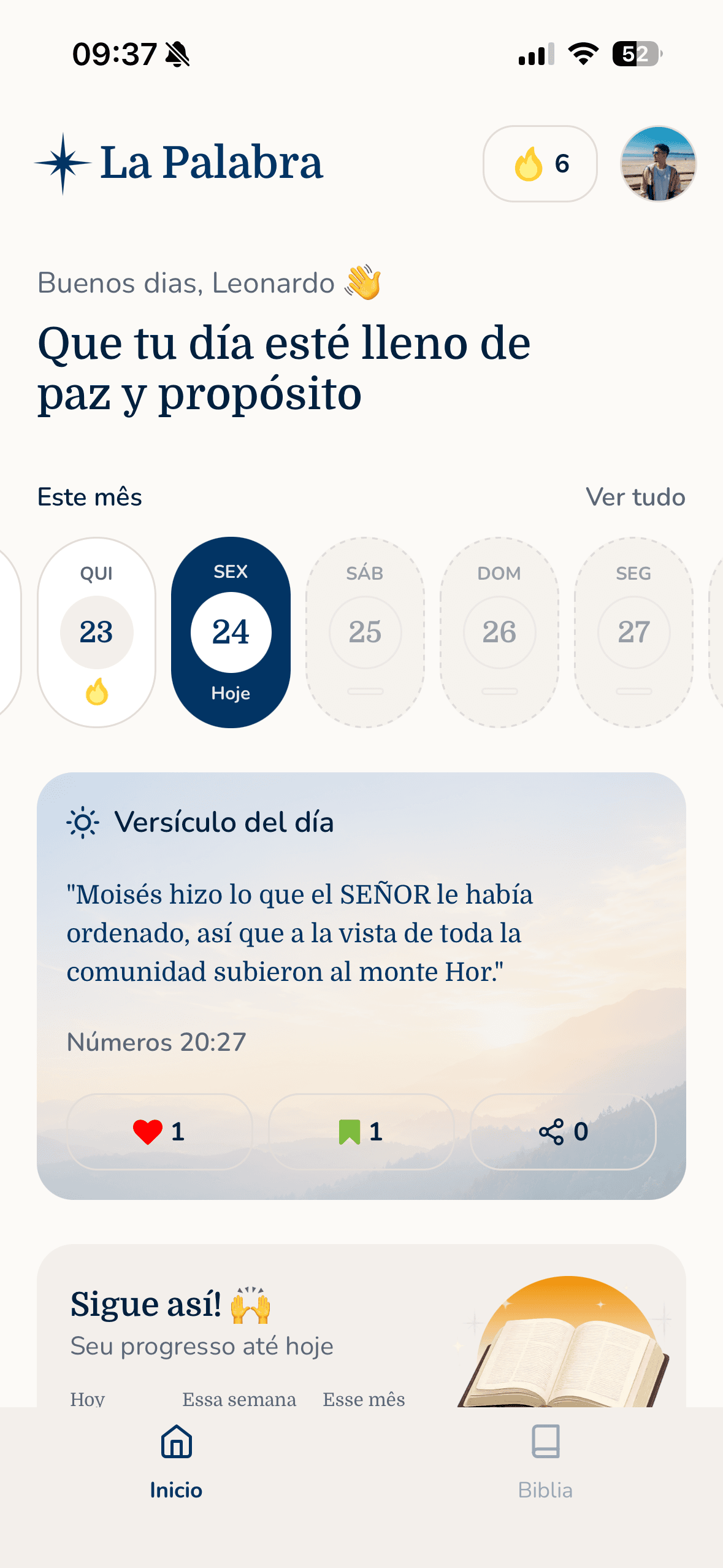 Pantalla principal de la aplicación La Palabra