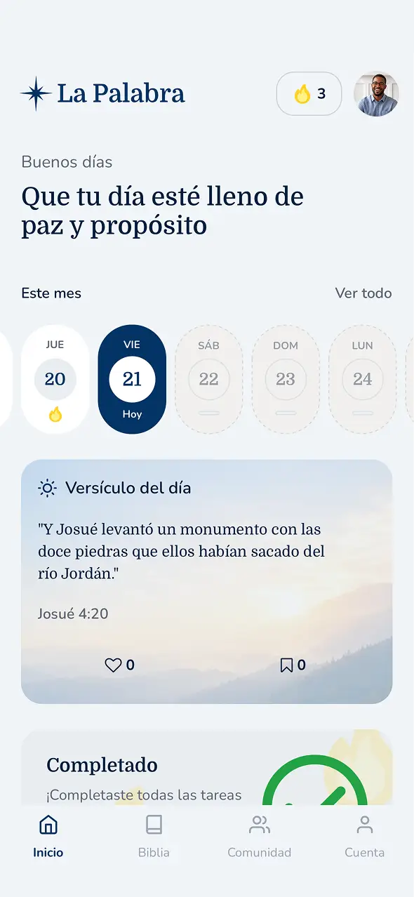 Pantalla principal de la aplicación La Palabra